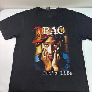 Tupac Shakur Pac's Life Shirt Mens 2XL Black Short Sleeve Modern Bootleg Rap Tee